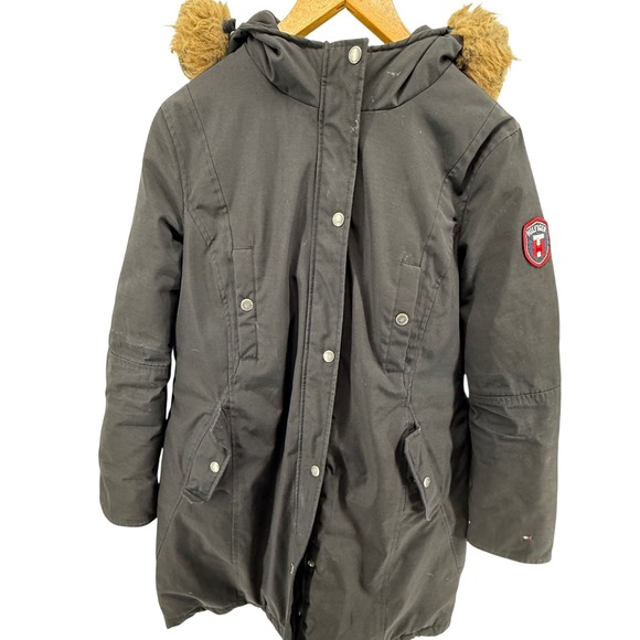 Tommy Hilfiger Women's Black Hooded Faux Fur Trimmed Parka Coat Large - Picture 1 of 13